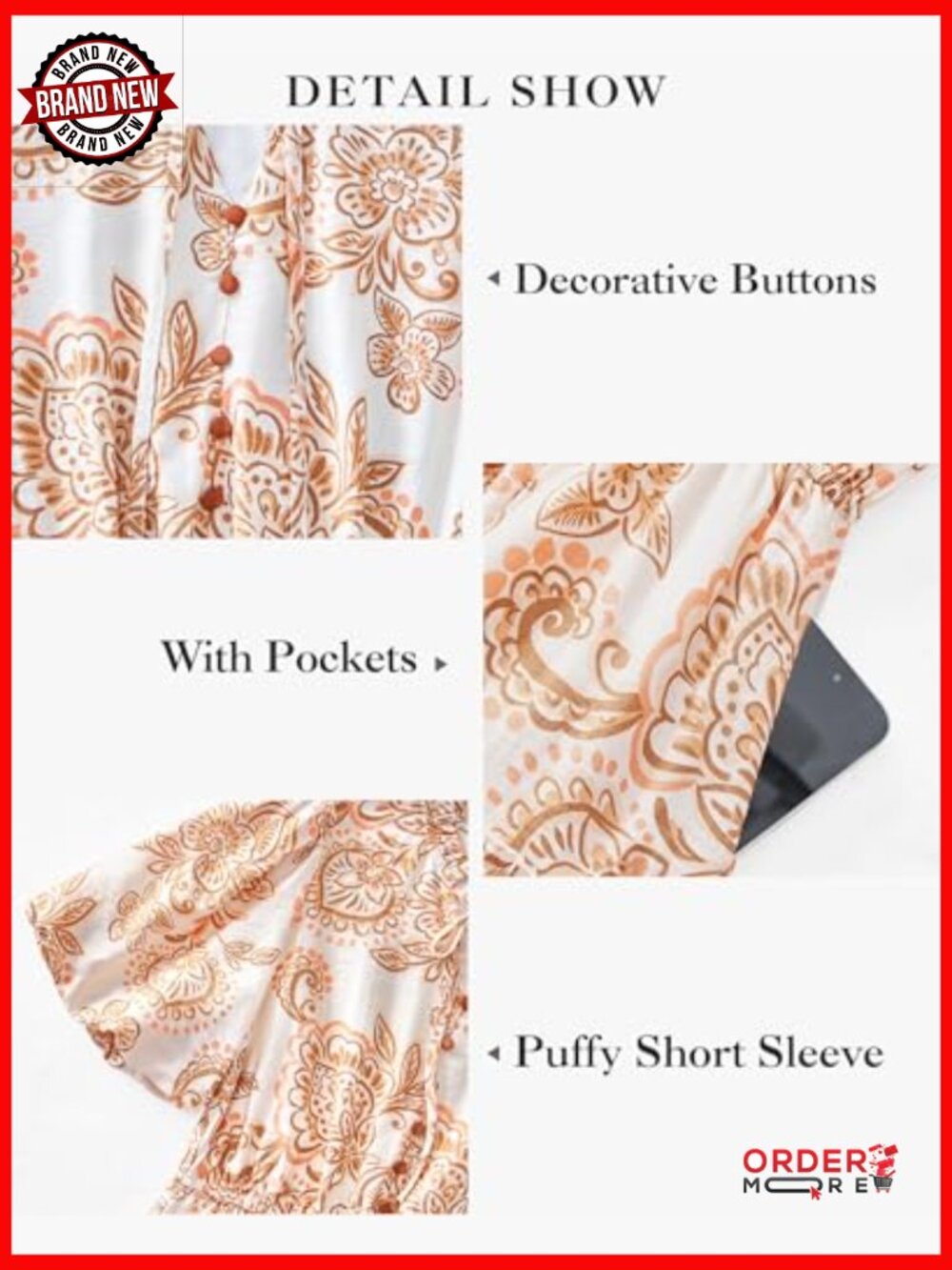 V Neck Floral Boho Mini Dress Short Sleeve Tiered Ruffle A-Line Summer - Picture 5 of 7